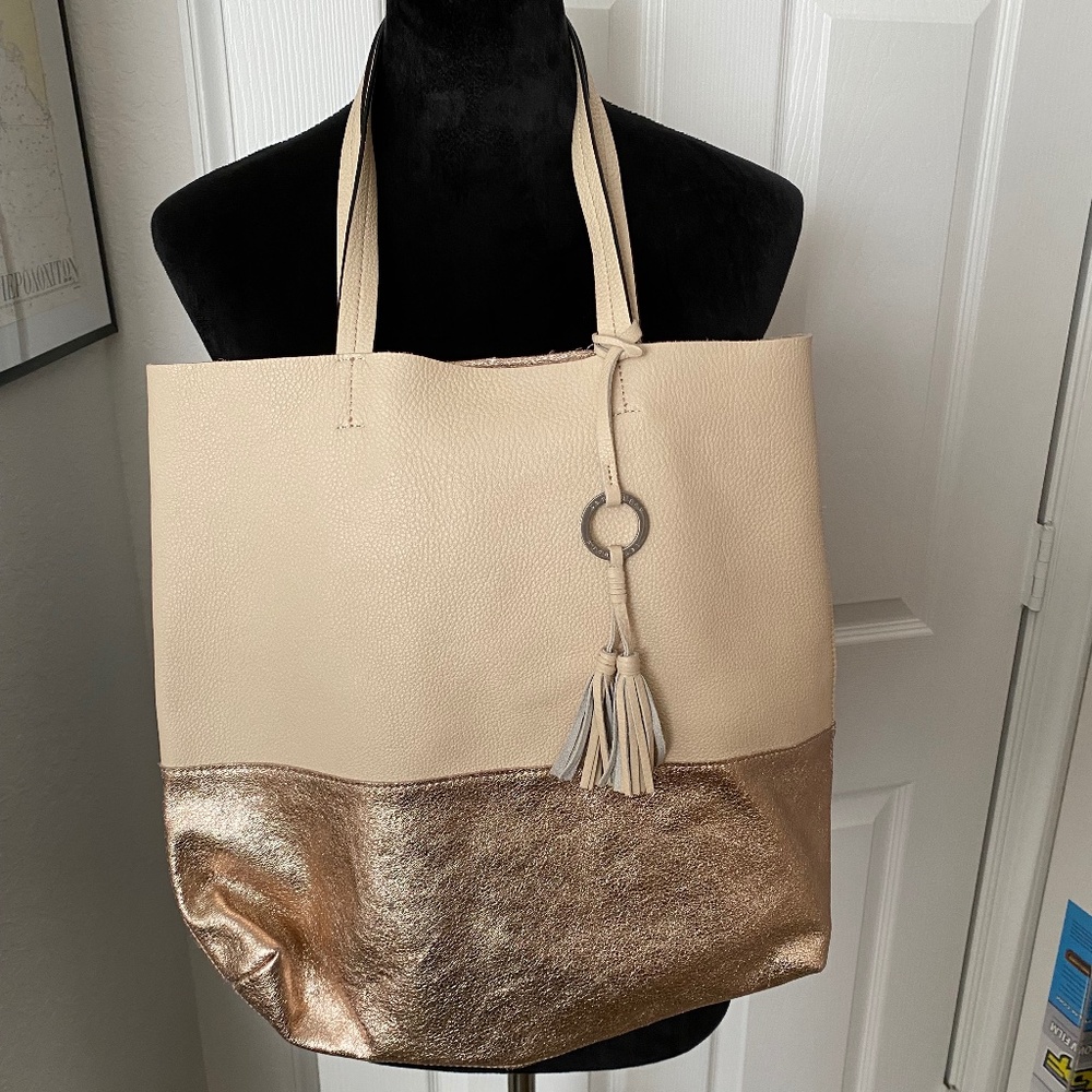Sanctuaryβ Drifter Tote Bag-Purse, Leather, white-gold , size 15" x 15"